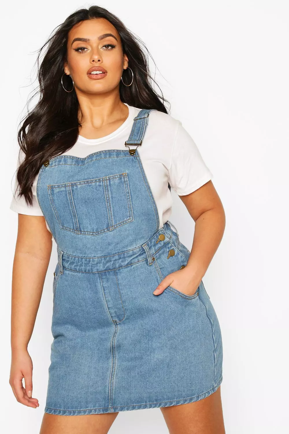 Boohoo denim pinafore store dress